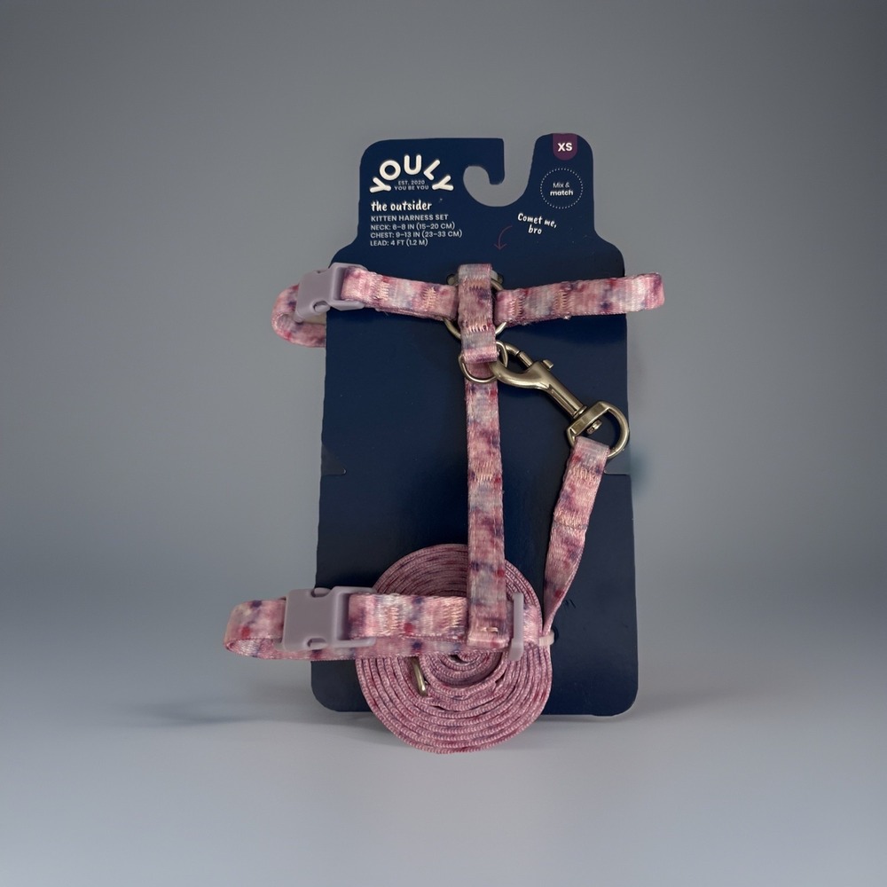 Youly The Outsider Kitten Harness and Leash Set XS Pink Purple Tie Dye Adj‎